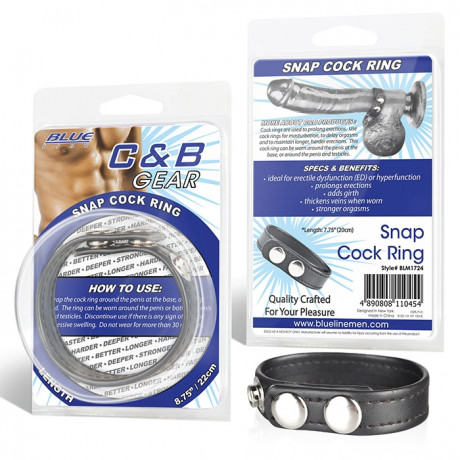 Регулируемое кольцо на пенис из кожи на клепках SNAP COCK RING