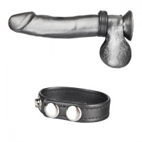 Регулируемое кольцо на пенис из кожи на клепках SNAP COCK RING