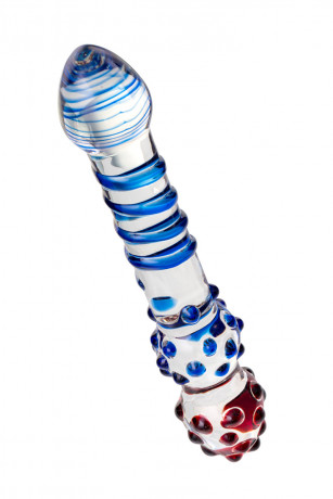 Двусторониий стеклянный фаллос с точечной текстурой