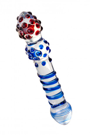 Двусторониий стеклянный фаллос с точечной текстурой