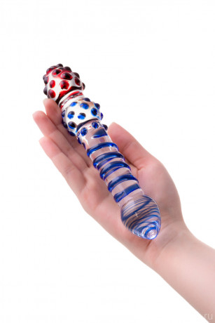 Двусторониий стеклянный фаллос с точечной текстурой