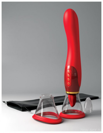 Двухсторонний вибростимулятор с помпой и имитатором языка Her Ultimate Pleasure