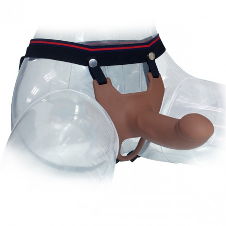 Страпон с насадкой из силикона с ярковыраженной головкой и полостью для члена