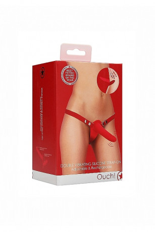 Силиконовый женский вибро страпон с вагинальной пробкой и ремешками Adjustable