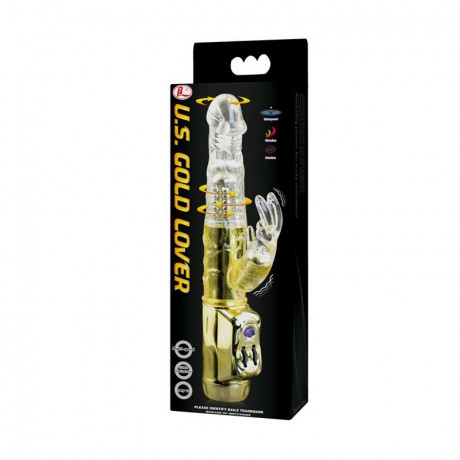 Компьютерный вибратор ротатор с клиторальным зайчиком GOLD LOVER