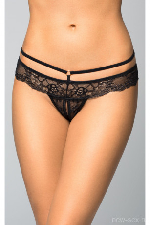 Черные трусики с открытым доступом из роскошного кружева Softline Collection