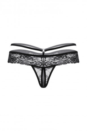 Черные трусики с открытым доступом из роскошного кружева Softline Collection
