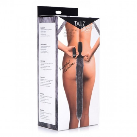 Силиконовая анальная вибро-пробка с ультра мягким и пушистым хвостиком и пультом ду