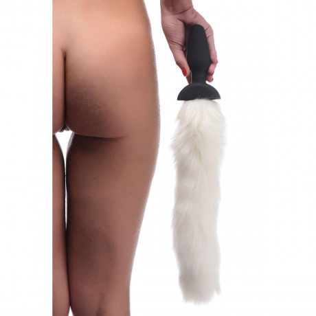 Силиконовая анальная вибро-пробка с ультра мягким и пушистым хвостиком и пультом ду