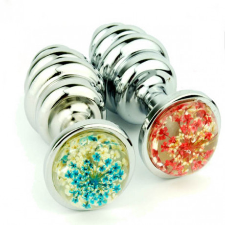 Ребристая анальная пробочка с цветочным украшением