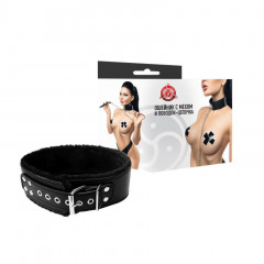 Черный ошейник с подкладкой и цепочкой поводком 80 см