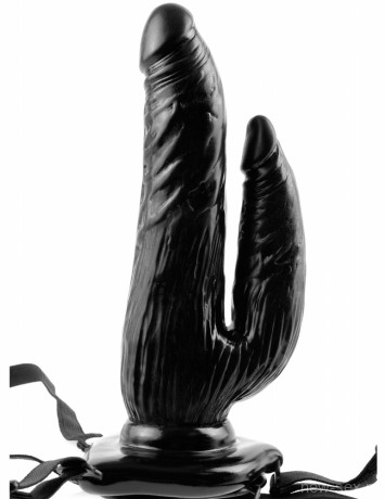 Черный женский страпон с вибрацией VIBRATING DUAL PENETRATOR