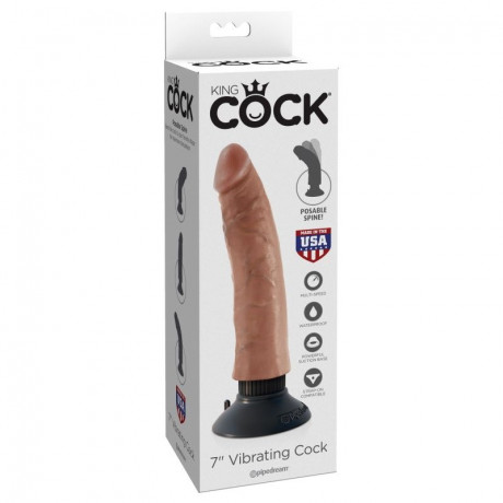 Гибкий реалистичный вибратор на присоске без мошонки King Cock 7 Vibrating Cock
