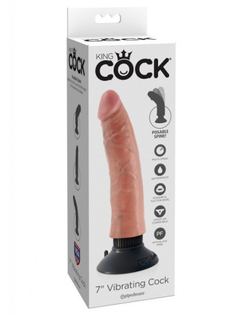 Гибкий реалистичный вибратор на присоске без мошонки King Cock 7 Vibrating Cock