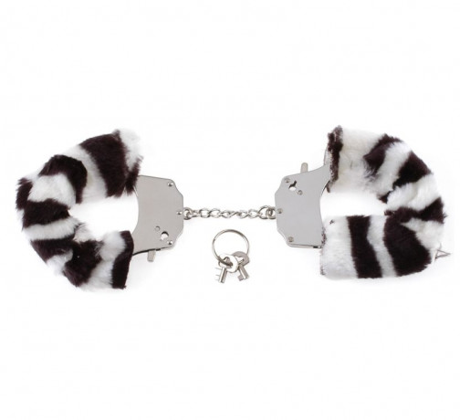 Металлические наручники с мехом Зебра