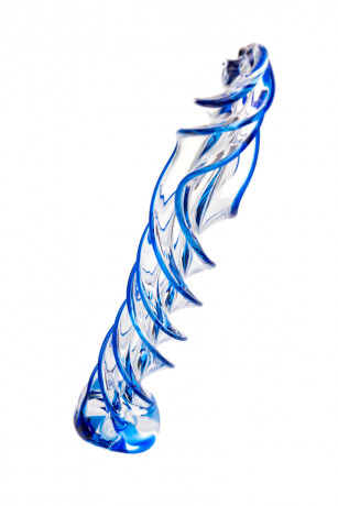 Прозрачный фаллос из стекла с синей спиралью