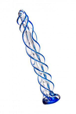 Прозрачный фаллос из стекла с синей спиралью