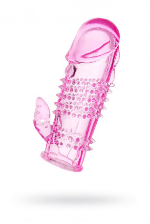 Эластичная насадка на пенис с рельефной поверхностью и отростком TOYFA