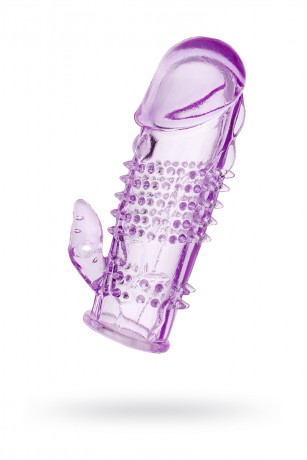 Эластичная насадка на пенис с рельефной поверхностью и отростком TOYFA