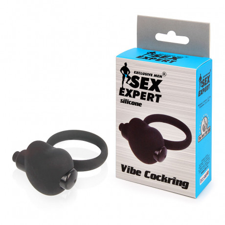 Черное эрекционное кольцо с вибрацией Sex Expert