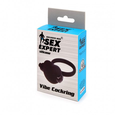 Черное эрекционное кольцо с вибрацией Sex Expert