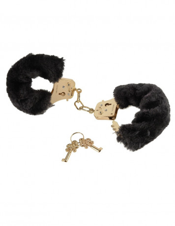 Металлические наручники обтянутые черным мехом Gold Deluxe Furry Cuffs