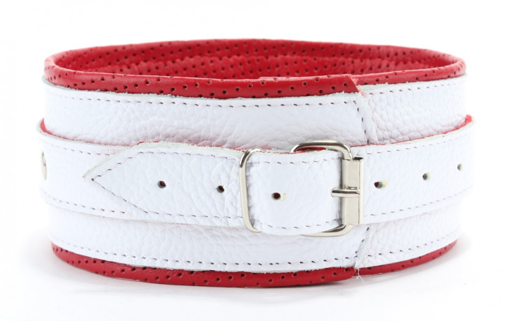 Красно-белый ошейник из высококачественной кожи