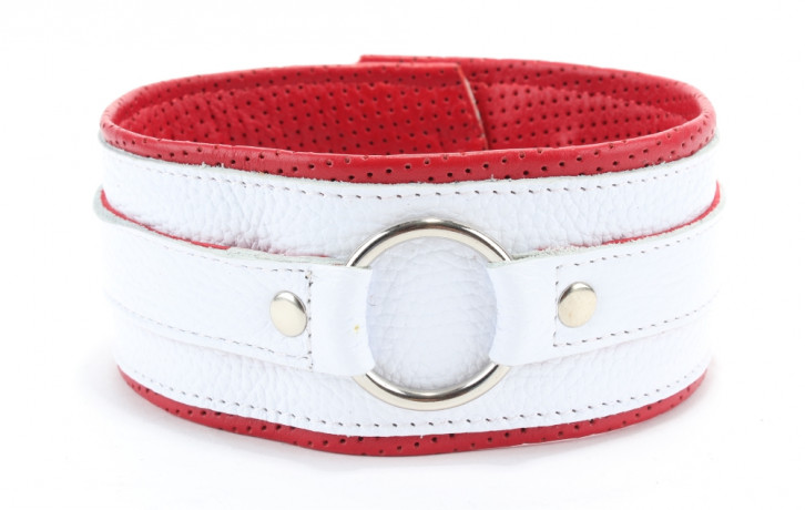 Красно-белый ошейник из высококачественной кожи