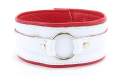 Красно-белый ошейник из высококачественной кожи