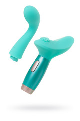 Бирюзовый вибратор из эластичного силикона с двумя сменными насадками Le Stelle PERKS SERIES EX-4