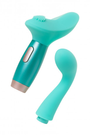 Бирюзовый вибратор из эластичного силикона с двумя сменными насадками Le Stelle PERKS SERIES EX-4