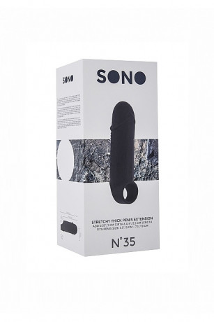 Увеличивающая насадка с кольцом для фиксации на мошонке Stretchy Thick Penis Extension 35