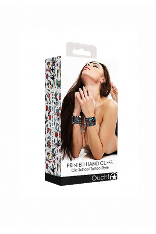 Наручники на цепочке с ярким принтом Printed Hand Cuffs Old School Tattoo Style