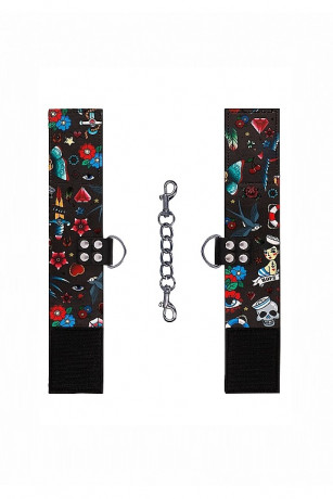 Наручники на цепочке с ярким принтом Printed Hand Cuffs Old School Tattoo Style