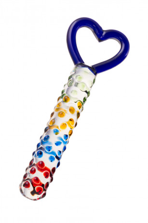 Ребристый стеклянный фаллоимитатор с ручкой в виде сердца Sexus Glass