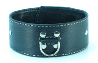 Черный кожаный ошейник с кольцом для карабина