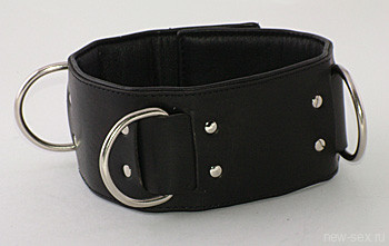 Ошейник с подкладкой широкий черный с 3-мя D-кольцами