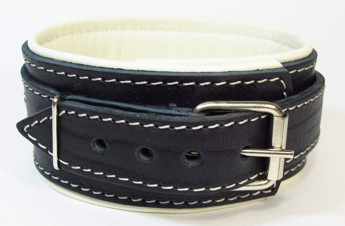Ошейник из натуральной кожи с контрастной подкладкой