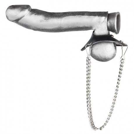 Утяжка для мошонки из искусственной кожи с цепочками