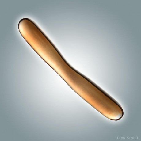 Гладкий двухсторонний фаллоимитатор из стекла золотистого цвета