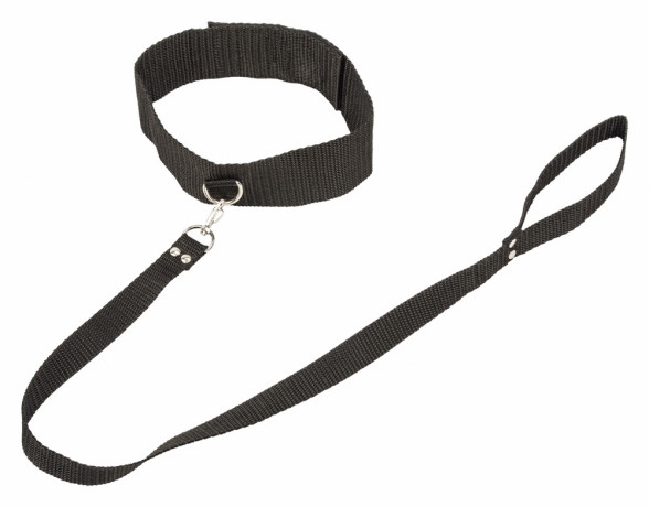 Черный ошейник с поводком на карабине Collar and Leash