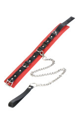 Яркий ошейник красного цвета с чёрной вставкой из натуральной кожи