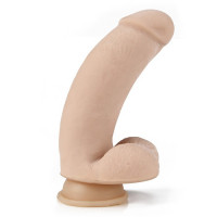 Толстый изогнутый дилдо с упругой мошонкой FAT BOY