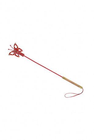 Стек с фигурным окончаниям в виде бабочки из лаковой кожи