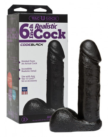 Страпон-насадка с мошонкой черная 6 Vac-U-Lock