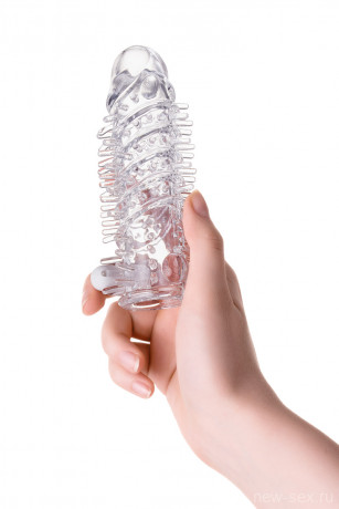 Прозрачная насадка с вибратором и шипами