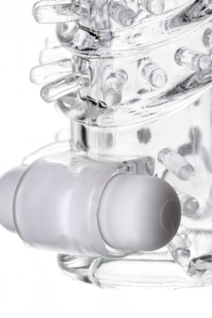 Прозрачная насадка с вибратором и шипами