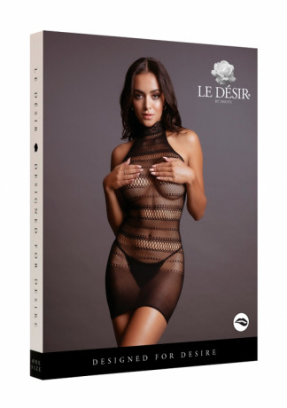 Эротическое мини платье в мелкую сетку High Lace Neck Net Mini Dress