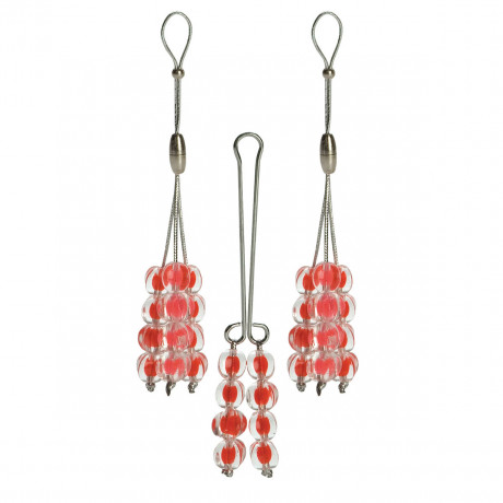 Зажим на половые губы с красными шариками