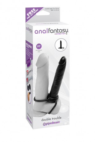 Анальный страпон для двойного проникновения с подхватом мошонки Double Trouble